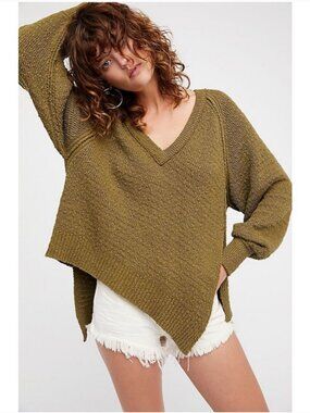 Free People West Coast Asymmetrical Green Oversized Relaxed Sweater